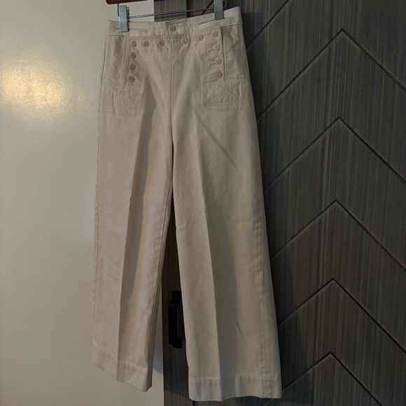 Tory Burch Button Fly Wide Leg Preppy Denim Cream High Rise Sailor Pants Size 2 - Picture 7 of 16